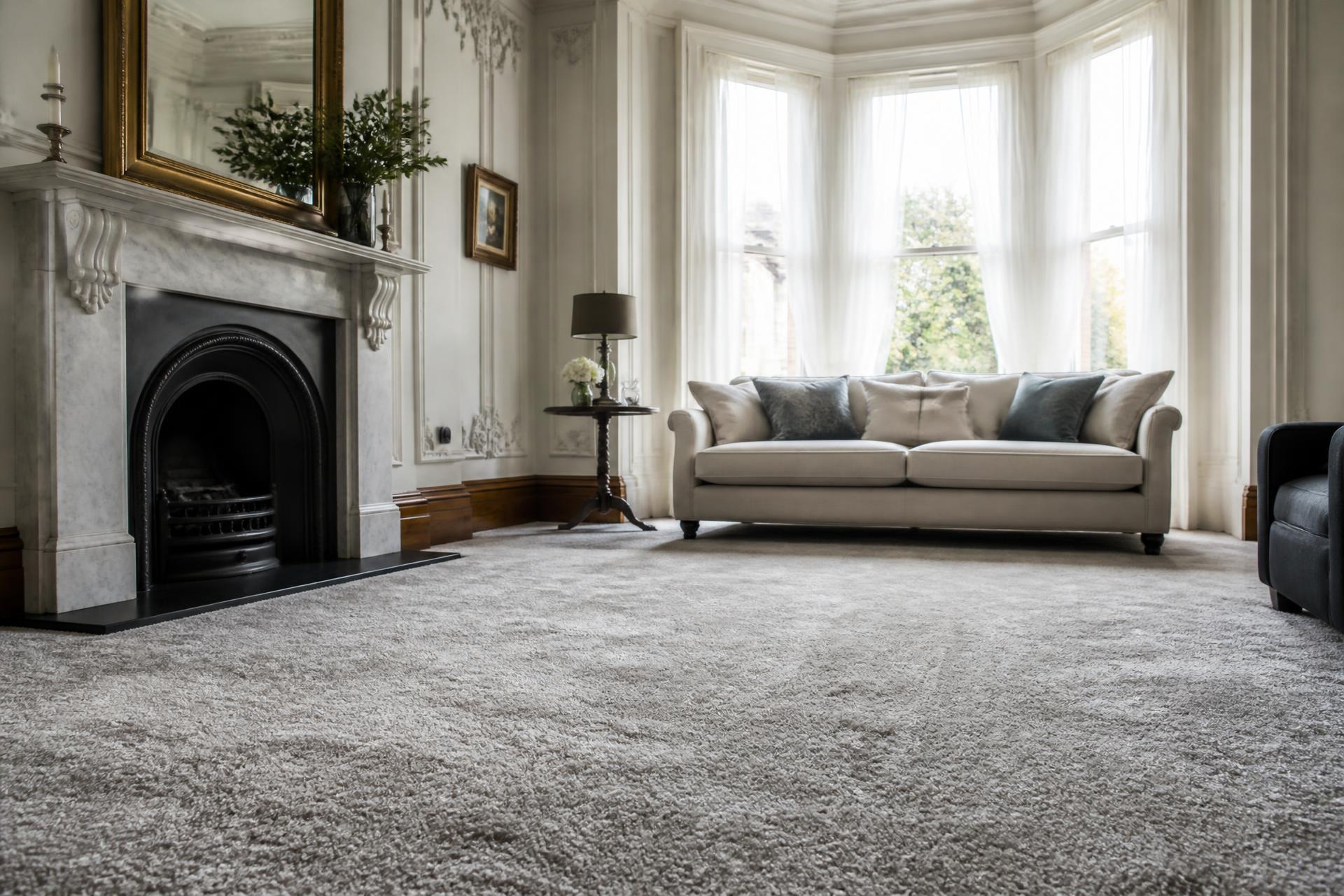Deep pile grey carpet fitted in a bright Kent living room